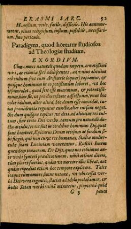 Paradigma, quod hortatur studiosos ad Theologiae studium.