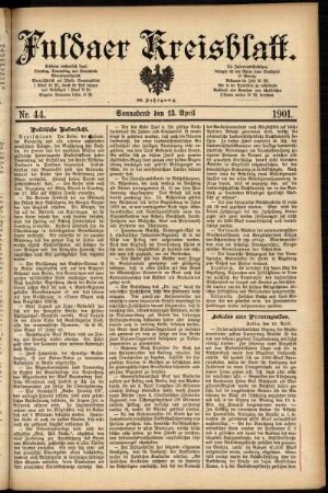 Erste Ausgabe vom Samstag, den 13. April 1901.