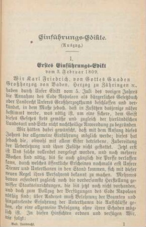 I. Erstes Einführungs-Edikt vom 3. Februar 1809