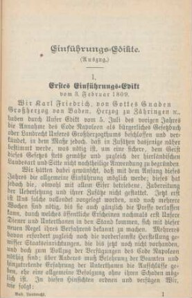 I. Erstes Einführungs-Edikt vom 3. Februar 1809