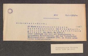 Einlage: Zettel mit hektographierter Kurzbeschreibung der Handschrift, 19.1.1959