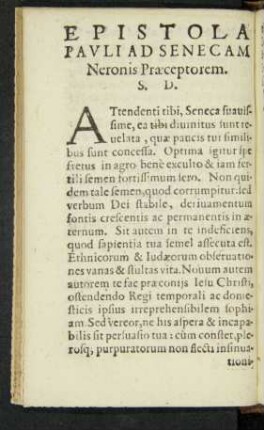 Epistola Pauli Ad Senecam Neronis Praeceptorem. S. D.