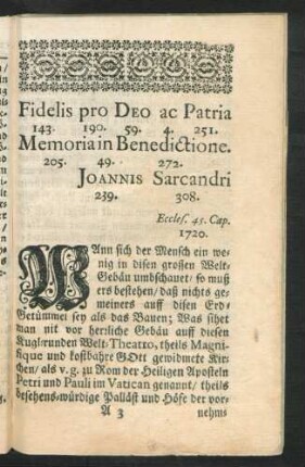 Fidelis pro Deo ac Patria Memoria in Benedictione