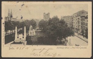 Ansichtskarte Mariannen-Platz und Feuerwehr-Denkmal