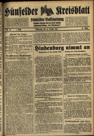 Erste Ausgabe vom Donnerstag, den 18. Februar 1932.