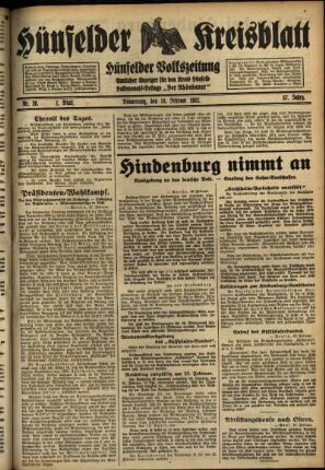 Erste Ausgabe vom Donnerstag, den 18. Februar 1932.