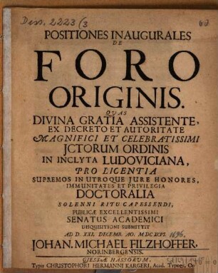 Positiones Inaugurales De Foro Originis