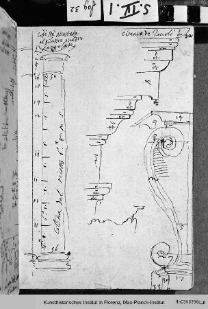 Biblioteca Laurenziana in Florenz : Studie nach einer Säule und Gesims des Vestibüls