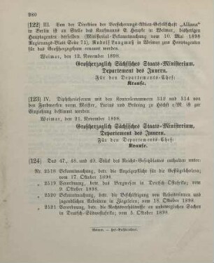 122. Ministerial-Bekanntmachung, betreffend Wechsel in der Hauptagentur der Versicherungs-Aktien-Gesellschaft "Allianz" in Berlin