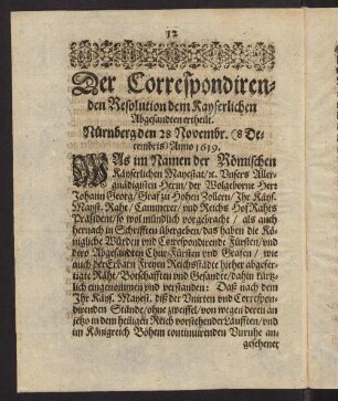 12-24, Der Correspondirenden Resolution dem Kayserlichen Abgesandten ertheilt