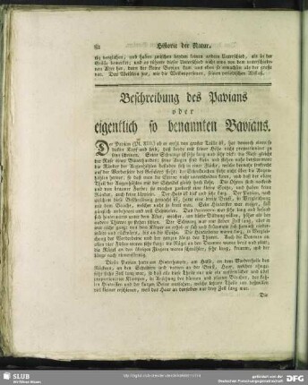 Beschreibung des Pavians oder eigentlich so benannten Bavians
