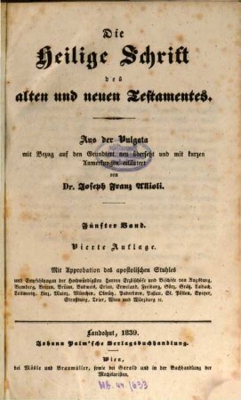 Die Heilige Schrift des alten und neuen Testamentes : aus der Vulgata mit Bezug auf den Grundtext, 5