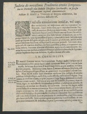 Iudicia de novißimis Prudentiae civilis Scriptoribus ex Parnasso cum Eubulo Theosdato Sarckmasio, in secessu Albipontano ingenue communicata.