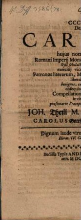 De Carolo huius nominis V. Romani Imperii monarchae praegloriosis[si]mo