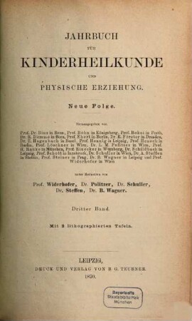 Jahrbuch für Kinderheilkunde und physische Erziehung. 3. 1870