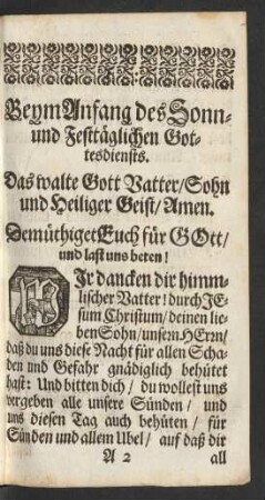 Beym Anfang des Sonn- und Festtäglichen Gottesdienstes.