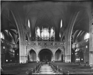 Bruchsal Liebfrauenkirche Ansicht Richtung (Westen) Haupteingang, Empore und Orgel nach der Renovierung von 1880-1881