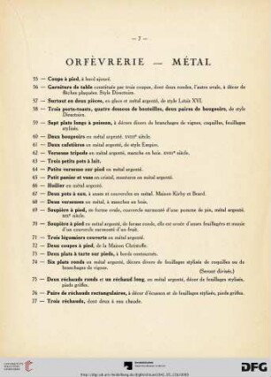 Orfèvrerie - Métal (Nr. 55-87)