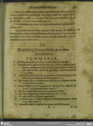 IV. De arbitris, Commissariis & eorum jurisdictione