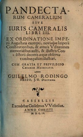 Pandectarum Cameralium sive Iuris cameralis libri quatuor