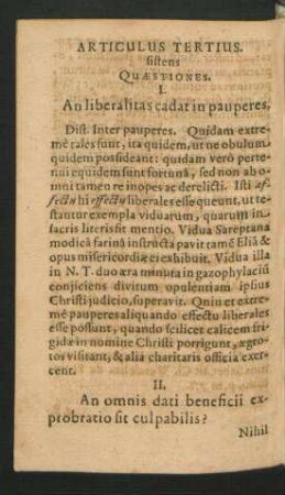 Articulus Tertius sistens Quaestiones.