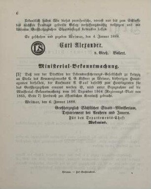 5. Ministerial-Bekanntmachung, den Wechsel in der Hauptagentur der Lebensversicherungs-Gesellschaft zu Leipzig betreffend