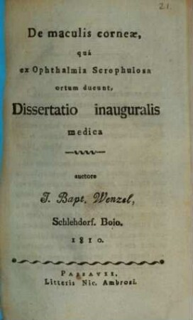 De maculis corneae, qua ex ophthalmia scrophulosa ortum ducunt : dissertatio inauguralis medica