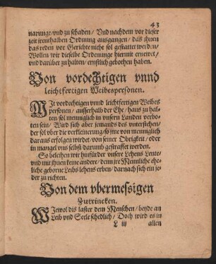 Von vordechtigen unnd leichtfertigen Weibespersonen.