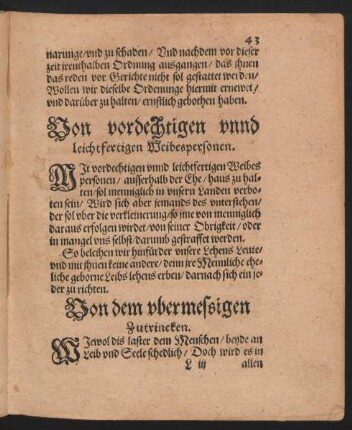 Von vordechtigen unnd leichtfertigen Weibespersonen.