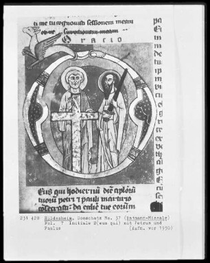 Sogenanntes Ratmann-Sakramentar und Missale — Initiale D (eus qui) mit Petrus und Paulus, Folio 179rectoa