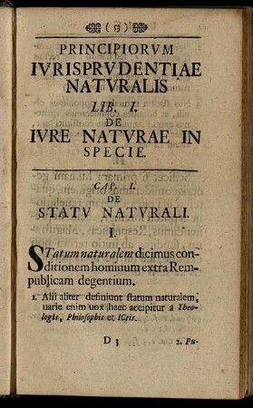 Cap. I. De Statu Naturali. - Cap. IV. De Naturali Hominum Aequalitate Et Communione Primaeua.