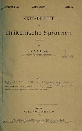 Zeitschrift für afrikanische Sprachen. 2. 1888/89