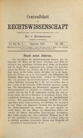 Zentralblatt für Rechtswissenschaft : Monatsschrift des Internationalen Institutes für Bibliographie der Rechtswissenschaft e.V., 11. 1891/92