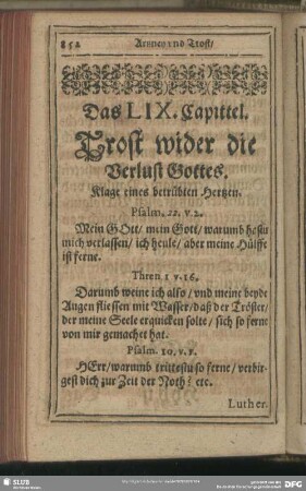 Das LIX. Capittel. Trost wider die Verlust Gottes