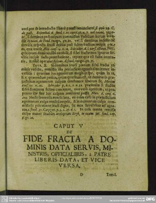 Caput V. De Fide Fracta A Dominis Data Servis, Ministris, Officialibus, a Patre Liberis Data, Et Vice Versa