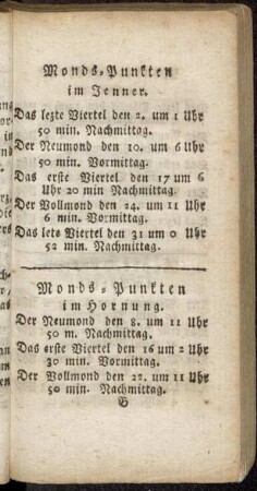 Monds-Punkten im Jenner. - Monds-Punkten im Christmonat.