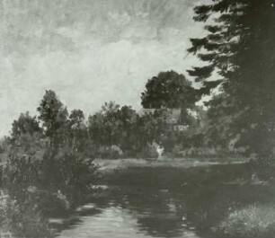 Landschaft mit Bach und Haus