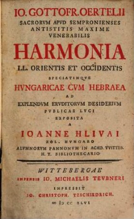 Harmonia linguarum orientis et occidentis speciatimque Hungaricae cum Hebraea
