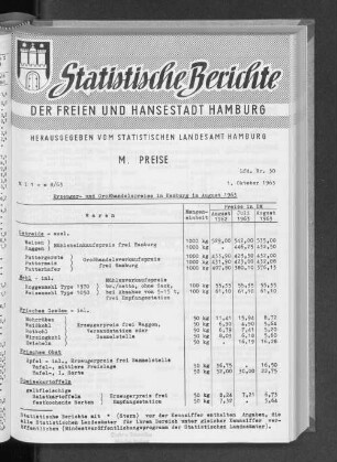Erzeuger- und Großhandelspreise in Hamburg im August 1963 : Lfd. Nr. 30