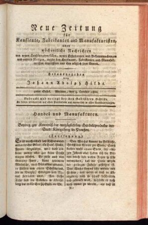 40tes Stück. Weimar, den 4. October 1800.