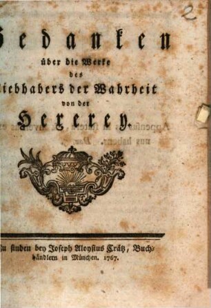 Gedanken über die Werke des Liebhabers der Wahrheit von der Hexerey