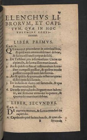Elenchus Librorum, et Capitum
