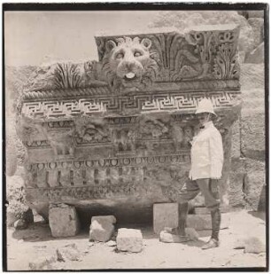 Gebälkfragment mit Wasserspeier, Baalbek: Ansicht