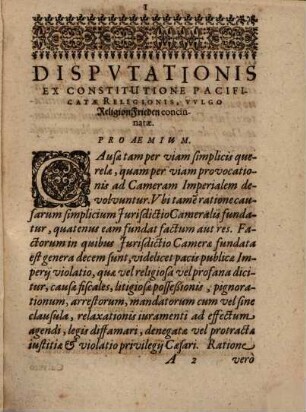 Disputatio ex constitutione Pacis religionis deprompta