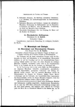 16. Mineralogie und Mineralogische Übungen
