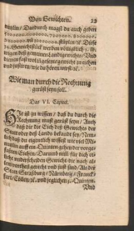 Wie man durch die Rechnung gerüst seyn soll. Das VI. Capitel.