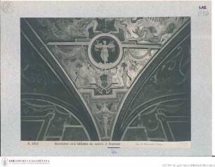 Groteskendekoration mit zoo- und anthropomorphen Mischwesen, mythologischen Figuren, Tierkreiszeichen, geflügelten Viktorien in Tondi, zwei Medaillons mit Marcus Curtius und Mucius Scaevola und Apollo im Sonnenwagen