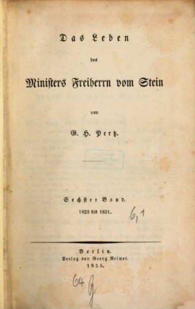 Das Leben des Ministers Freiherrn vom Stein, 6,[1]. 1823 bis 1831