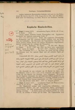 Koptische Handschriften. [2° Cod. Ms. kopt. 1 - 4° Cod. Ms. kopt. 11]
