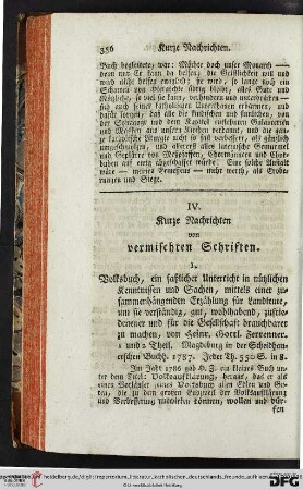 Kurze Nachrichten von vermischten Schriften